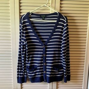 Ralph Lauren / Lauren blue and white cardigan